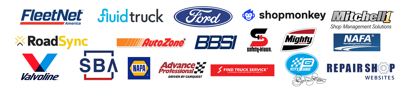 FSI Affiliates - Shop Monkey, Ford, Mitchell1, Mighty Auto, NAFA, BBSI, Pettys Garage, Find Truck Service, Safety-kleen, Ford, FleetNet, FluidTruck, RoadSync, Valvoline, NAPA, AutoZone, Advance Auto